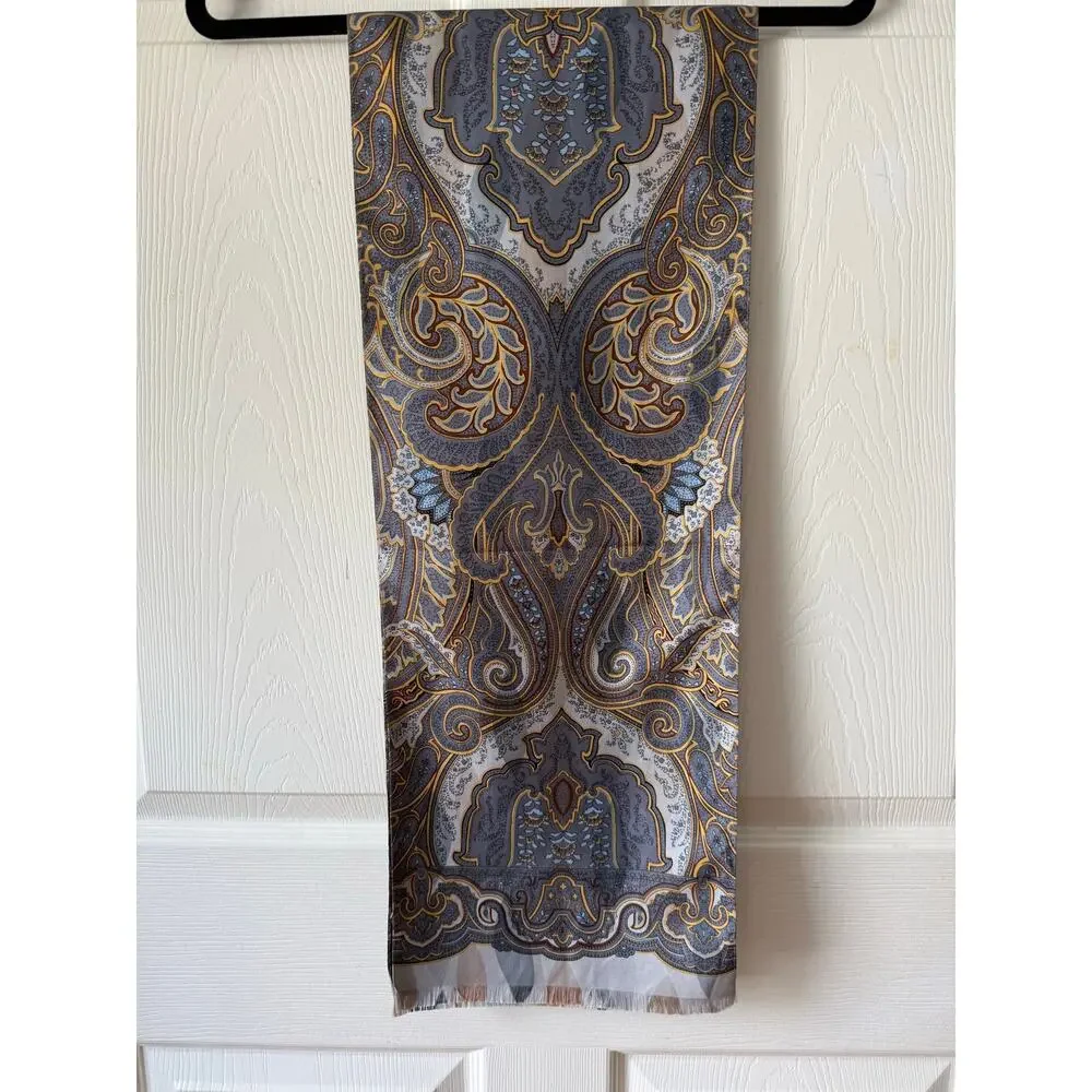 Paisley Reversible Silk Feel Scarf Fringe